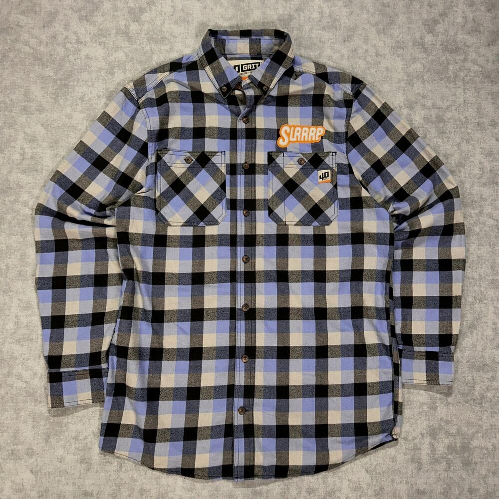 Duluth Trading Co 40 Grit standard blue/black plaid flannel work casual mens M-T